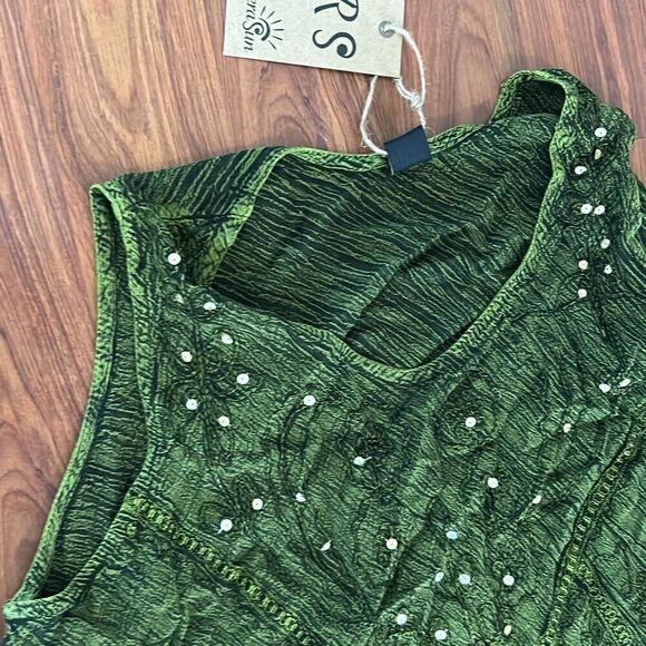 NWT Rivera Sun Olive Green embroidered tank dress bathing suit cover-up size XL - Picture 2 of 6